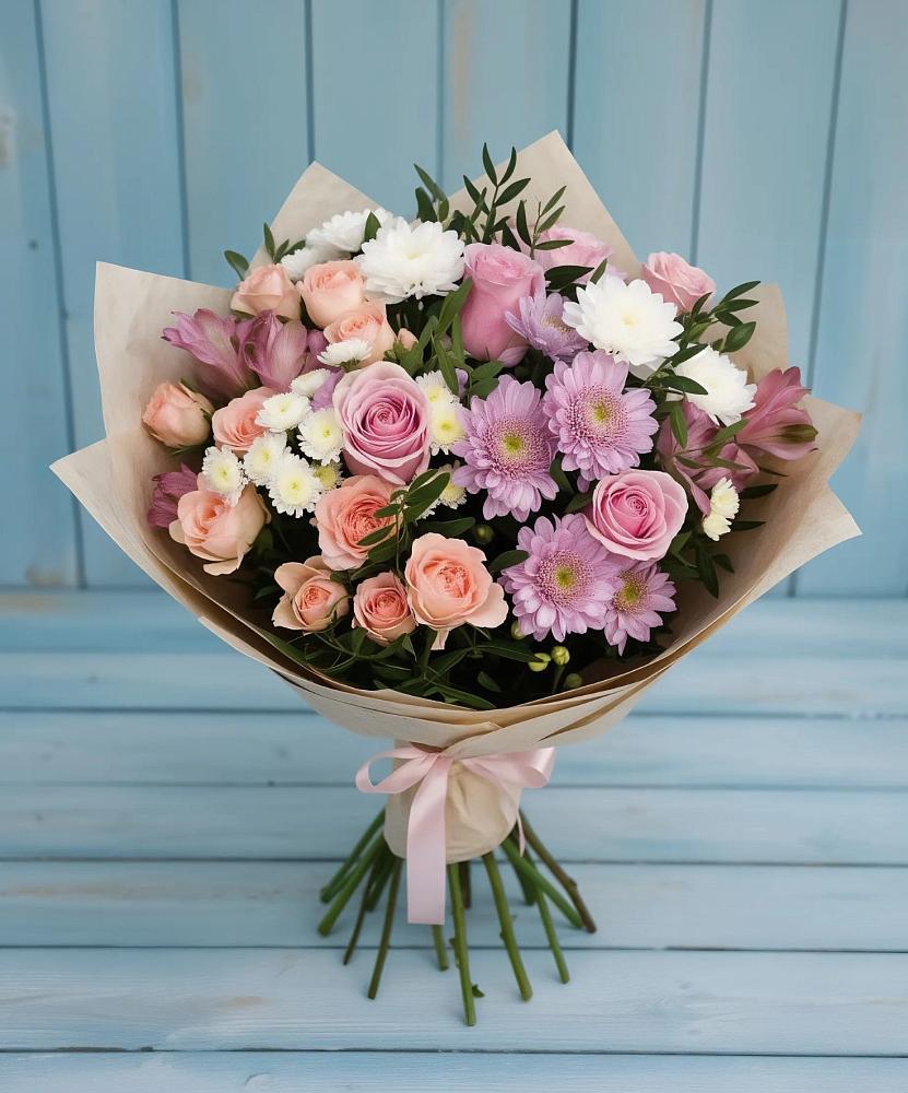 Букет цветов из: Хризантемы, Розы и Альстромерии в Красноармейске Саратовской области
