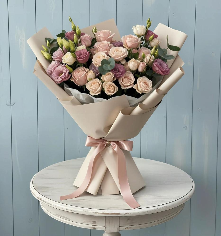 Букет цветов из: Розы и Лизиантусы в Красноармейске Саратовской области