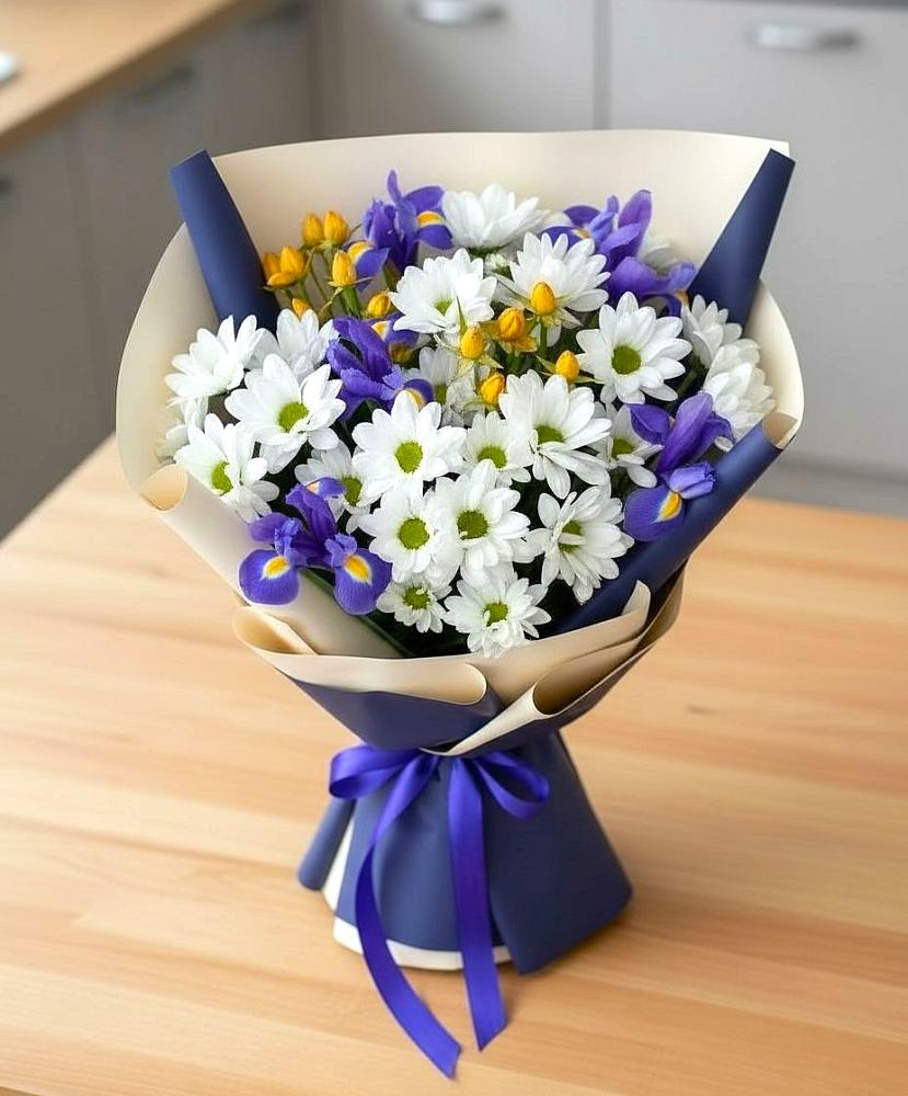 Букет цветов из: Розы, Ирисы и Хризантемы в Красноармейске Саратовской области