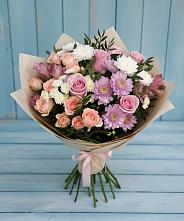 Букет цветов из:  Хризантемы, Розы и Альстромерии в Красноармейске Саратовской области