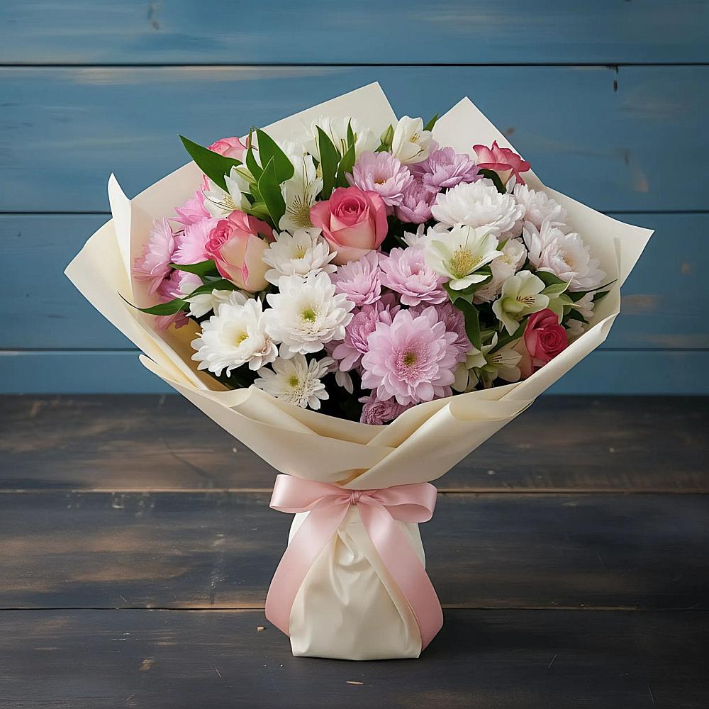 Букет цветов из: Хризантемы, Альстромерии и Розы в Красноармейске Саратовской области